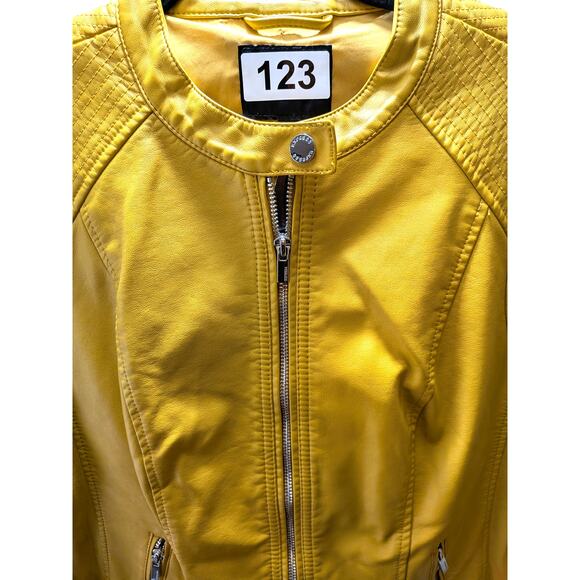 Express Faux Leather Jacket Women Lg Yellow Zip Classy Moto Fall Punk Grunge NWT - Picture 11 of 12